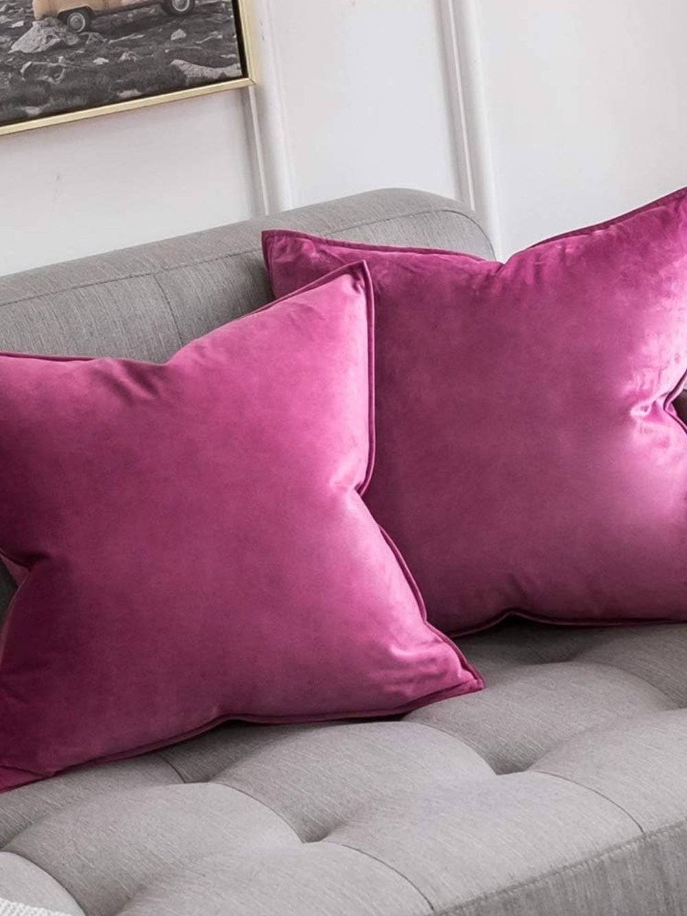Set of 2 Hot Pink Velvet Throw Pillow Covers 18” x 18” - Picture 4 of 8